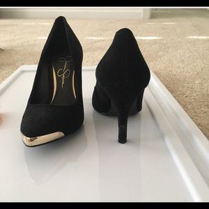 Jessica Simpson gold tip pumps